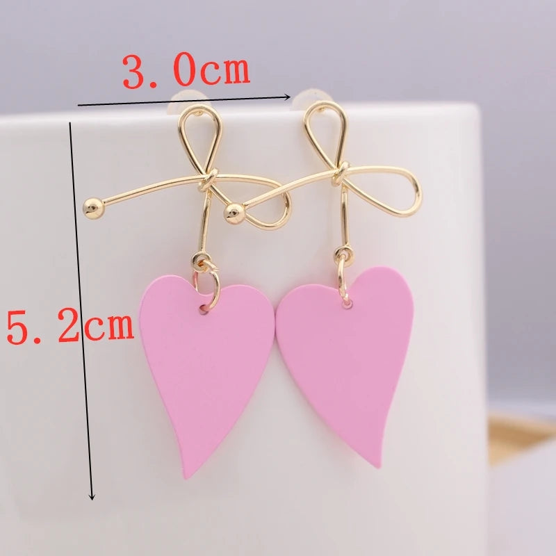 Pink Color Flower Drop Earrings for Women Summer Geometry Heart Leaf Butterfly Brincos Party Ear Jewelry Valentine's Day Gift