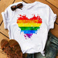 Maycaur Colorful Heart Flower Print Women Tshirt Summer Casual Funny Graphic T Shirt 90s Lady Yong Girl Valentine's Day Gifts