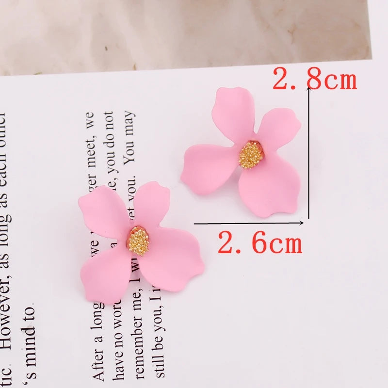 Pink Color Flower Drop Earrings for Women Summer Geometry Heart Leaf Butterfly Brincos Party Ear Jewelry Valentine's Day Gift