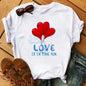 Maycaur Colorful Heart Flower Print Women Tshirt Summer Casual Funny Graphic T Shirt 90s Lady Yong Girl Valentine's Day Gifts