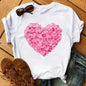 Maycaur Colorful Heart Flower Print Women Tshirt Summer Casual Funny Graphic T Shirt 90s Lady Yong Girl Valentine's Day Gifts