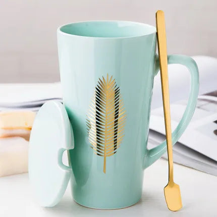 500ML Couple Cup Ceramic Coffee Mug With spoon an Cover Creative Valentine's Day Wedding Birthday Gift