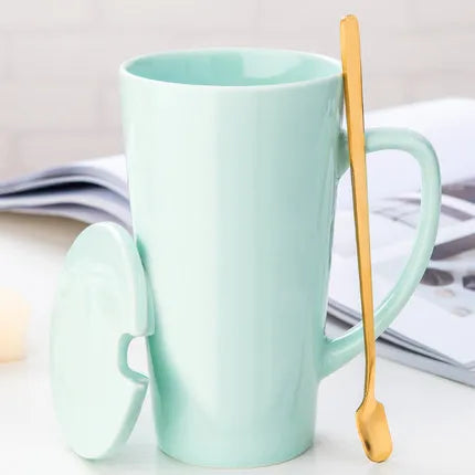 500ML Couple Cup Ceramic Coffee Mug With spoon an Cover Creative Valentine's Day Wedding Birthday Gift