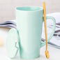 500ML Couple Cup Ceramic Coffee Mug With spoon an Cover Creative Valentine's Day Wedding Birthday Gift