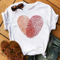 Maycaur Colorful Heart Flower Print Women Tshirt Summer Casual Funny Graphic T Shirt 90s Lady Yong Girl Valentine's Day Gifts