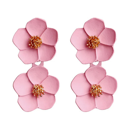 Pink Color Flower Drop Earrings for Women Summer Geometry Heart Leaf Butterfly Brincos Party Ear Jewelry Valentine's Day Gift