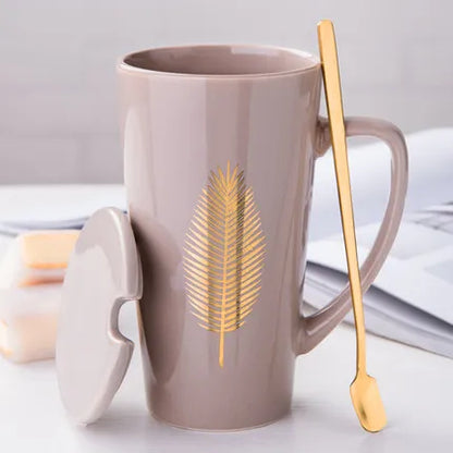 500ML Couple Cup Ceramic Coffee Mug With spoon an Cover Creative Valentine's Day Wedding Birthday Gift