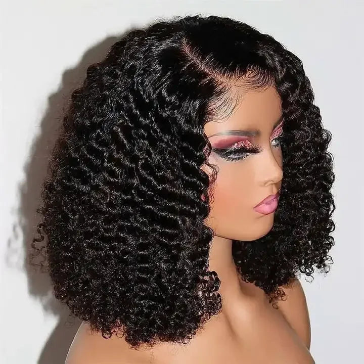 Short Bob Wigs HD Lace Front Curly Human Hair Wigs 13X4 Transparent Natural Kinky Curly Brazilian Frontal Wig
