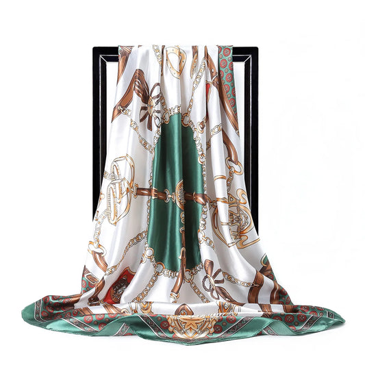 Large Hijab Scarves For Women Fashion Print Silk Satin Scarf 90cmx90cm Luxury Brand Square Shawls Head Scarfs For Ladies