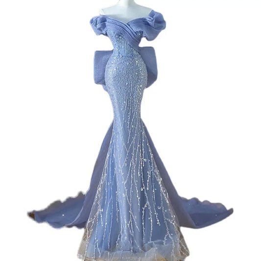 Elegant Royal Style Classic Dress Mermaid  Chapel Lace Pattern Decoration High-Level Sense Host Wedding  Dress