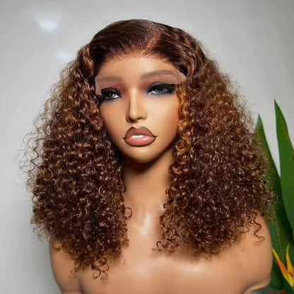 Jerry Curly Bob Wig Lace Front Human Hair Wigs for Women Brazilian Pre Plucked Transparent Lace Deep Curly Bob Wig