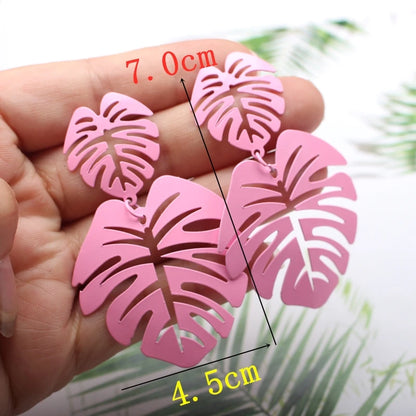 Pink Color Flower Drop Earrings for Women Summer Geometry Heart Leaf Butterfly Brincos Party Ear Jewelry Valentine's Day Gift