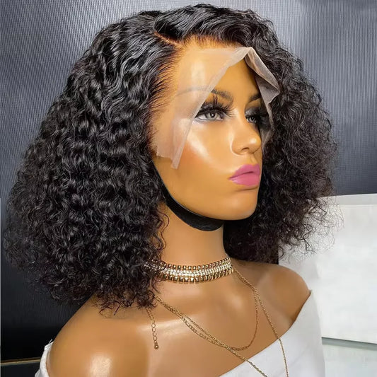 Short Bob Wigs HD Lace Front Curly Human Hair Wigs 13X4 Transparent Natural Kinky Curly Brazilian Frontal Wig