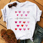 Maycaur Colorful Heart Flower Print Women Tshirt Summer Casual Funny Graphic T Shirt 90s Lady Yong Girl Valentine's Day Gifts