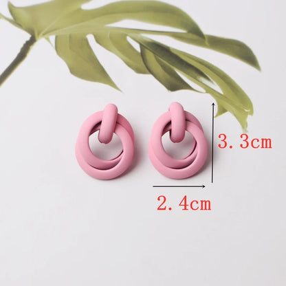 Pink Color Flower Drop Earrings for Women Summer Geometry Heart Leaf Butterfly Brincos Party Ear Jewelry Valentine's Day Gift