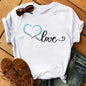 Maycaur Colorful Heart Flower Print Women Tshirt Summer Casual Funny Graphic T Shirt 90s Lady Yong Girl Valentine's Day Gifts
