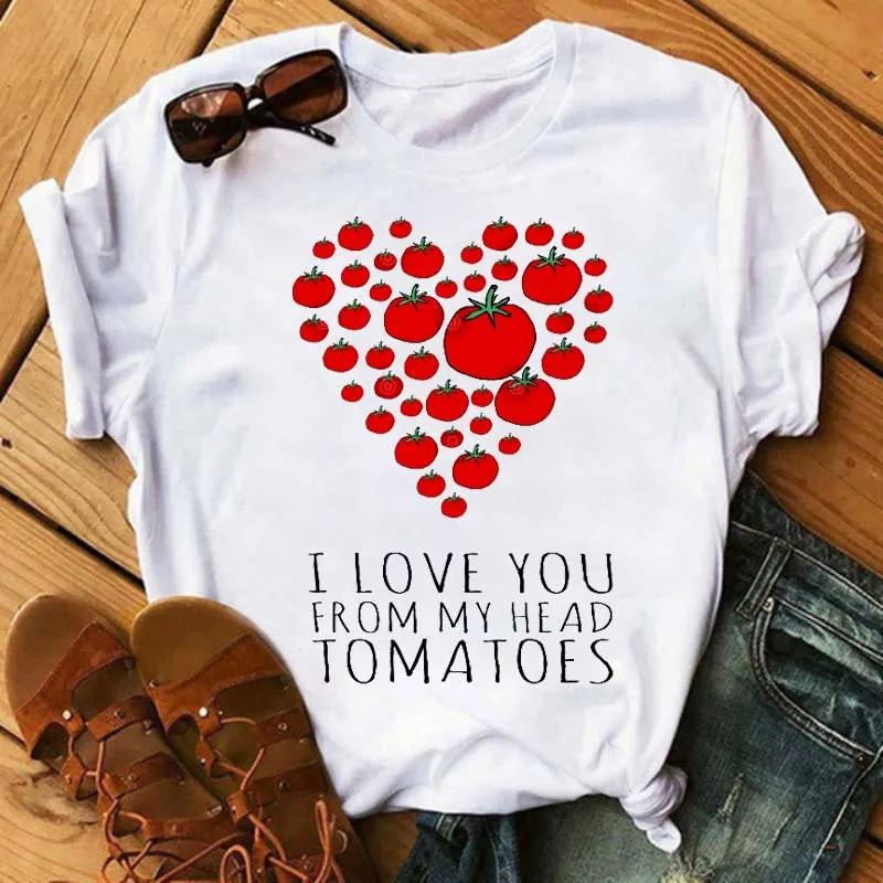 Maycaur Colorful Heart Flower Print Women Tshirt Summer Casual Funny Graphic T Shirt 90s Lady Yong Girl Valentine's Day Gifts