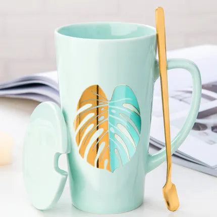 500ML Couple Cup Ceramic Coffee Mug With spoon an Cover Creative Valentine's Day Wedding Birthday Gift