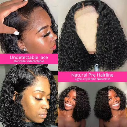 Short Bob Wigs HD Lace Front Curly Human Hair Wigs 13X4 Transparent Natural Kinky Curly Brazilian Frontal Wig