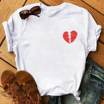 Maycaur Colorful Heart Flower Print Women Tshirt Summer Casual Funny Graphic T Shirt 90s Lady Yong Girl Valentine's Day Gifts