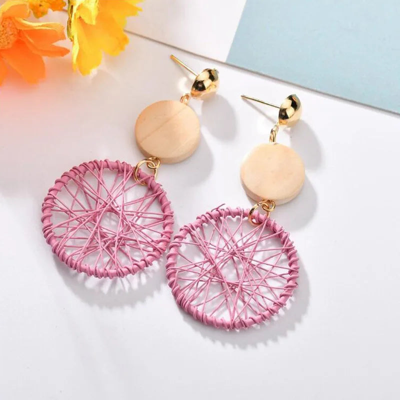 Pink Color Flower Drop Earrings for Women Summer Geometry Heart Leaf Butterfly Brincos Party Ear Jewelry Valentine's Day Gift