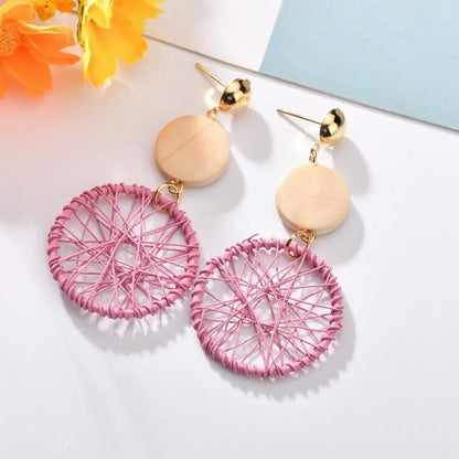 Pink Color Flower Drop Earrings for Women Summer Geometry Heart Leaf Butterfly Brincos Party Ear Jewelry Valentine's Day Gift