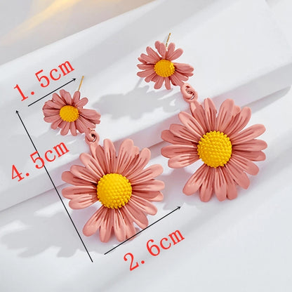 Pink Color Flower Drop Earrings for Women Summer Geometry Heart Leaf Butterfly Brincos Party Ear Jewelry Valentine's Day Gift