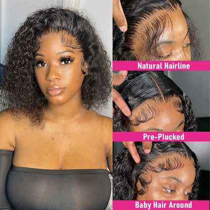 Short Bob Wigs HD Lace Front Curly Human Hair Wigs 13X4 Transparent Natural Kinky Curly Brazilian Frontal Wig