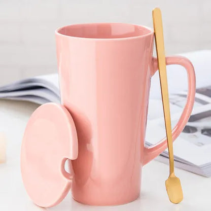 500ML Couple Cup Ceramic Coffee Mug With spoon an Cover Creative Valentine's Day Wedding Birthday Gift