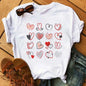 Maycaur Colorful Heart Flower Print Women Tshirt Summer Casual Funny Graphic T Shirt 90s Lady Yong Girl Valentine's Day Gifts