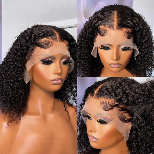 Short Bob Wigs HD Lace Front Curly Human Hair Wigs 13X4 Transparent Natural Kinky Curly Brazilian Frontal Wig