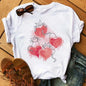 Maycaur Colorful Heart Flower Print Women Tshirt Summer Casual Funny Graphic T Shirt 90s Lady Yong Girl Valentine's Day Gifts