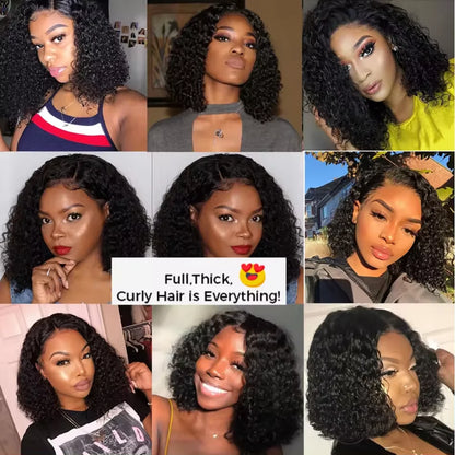 Short Bob Wigs HD Lace Front Curly Human Hair Wigs 13X4 Transparent Natural Kinky Curly Brazilian Frontal Wig