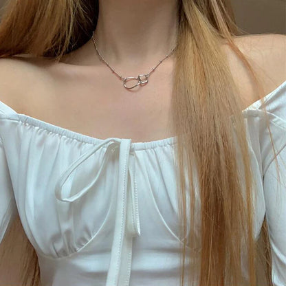 Gold Color Geometric Double Circle Pendant Necklace For Women Minimalism New Design Irregular Clavicle Chain Necklace Jewelry