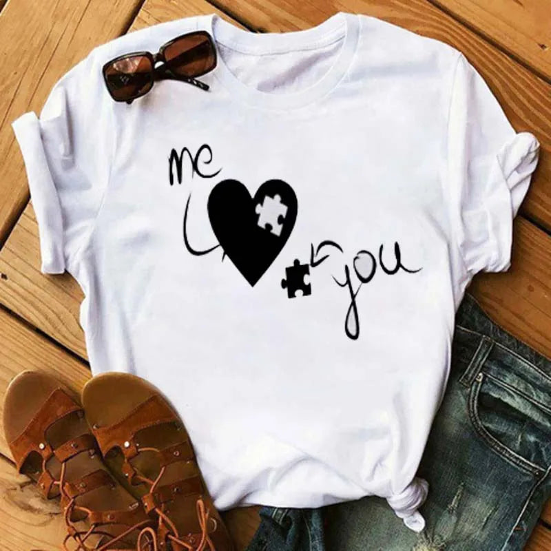Maycaur Colorful Heart Flower Print Women Tshirt Summer Casual Funny Graphic T Shirt 90s Lady Yong Girl Valentine's Day Gifts