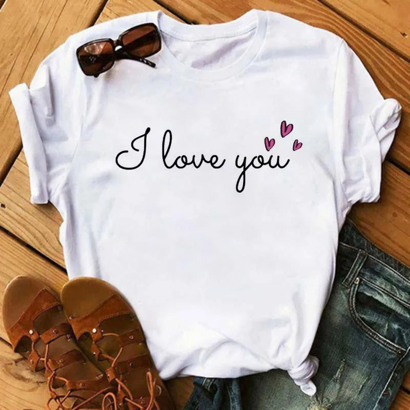 Maycaur Colorful Heart Flower Print Women Tshirt Summer Casual Funny Graphic T Shirt 90s Lady Yong Girl Valentine's Day Gifts