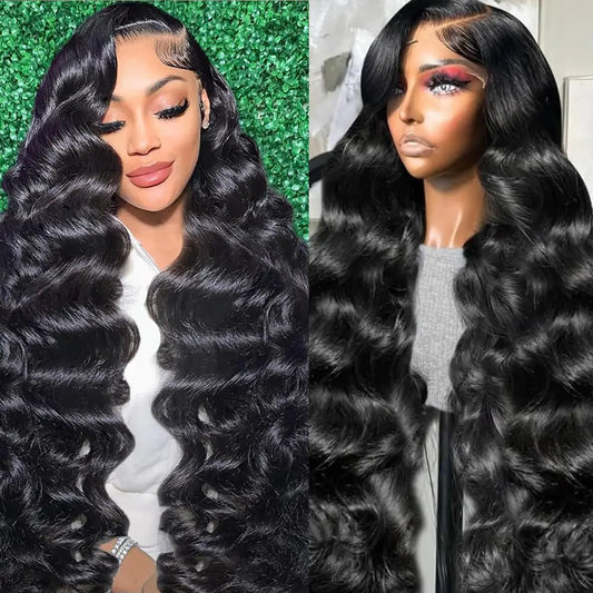 VKVL 32 Inch Body Wave Lace Front Wigs Human Hair Pre Plucked 13x4 HD Lace Frontal Wigs Human Hair 180 Density Glueless Wigs Human Hair with Baby Hair Natural Black