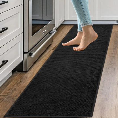 Tyrot Kitchen Rugs and Mats Non Slip Washable Absorbent Kitchen Runner Rug Non Skid Rubber Backing Kitchen Mats for Floor Standing Mat Rugs for Kitchen Front of Sink Hallway Laundry 20"x60" Black