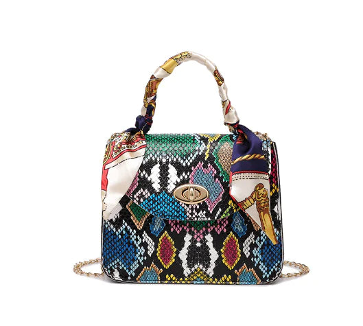 Colorful Snake Print Silk Scarf Handbag