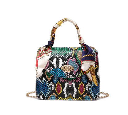 Colorful Snake Print Silk Scarf Handbag