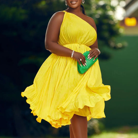 Plus Size Elegant Ruffle One Shoulder Mini Dress