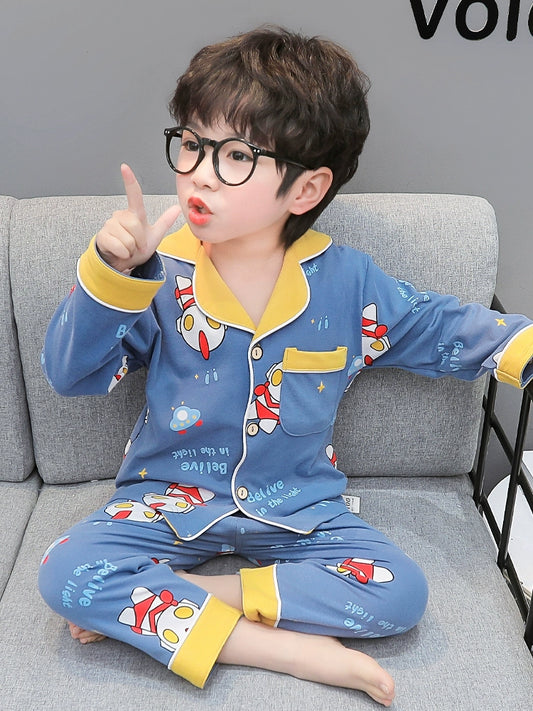 Long Sleeves Cotton Pajamas For Baby and Boys