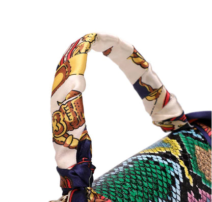Colorful Snake Print Silk Scarf Handbag