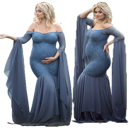 Lace-Trimmed Long Sleeve Maternity Dress for Women