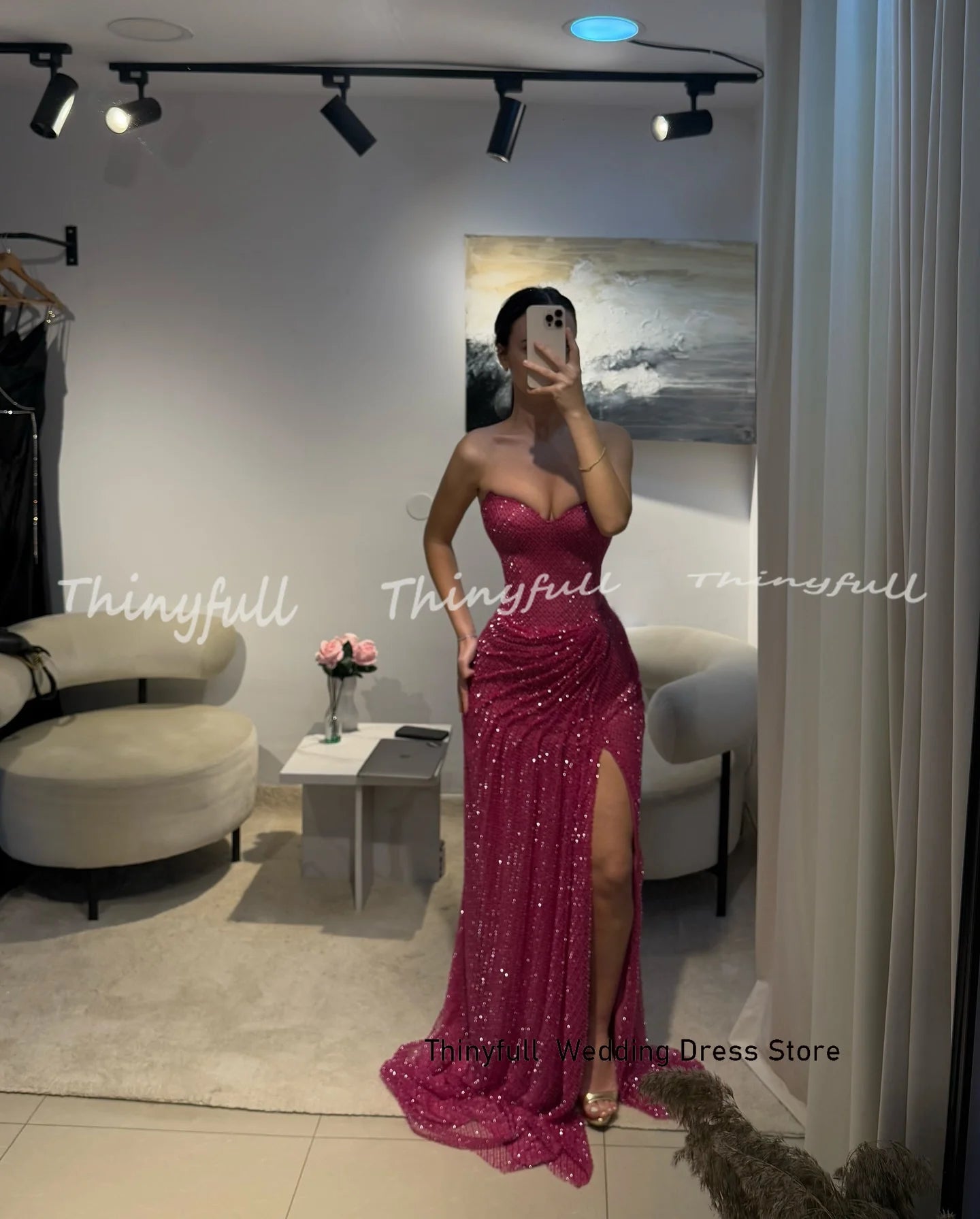 Thinyfull Mermaid Glitter Prom Dresses Sweetheart Sleeveless Evening Gown Split Long Formal Dress Robe De Soirée Customized ﻿