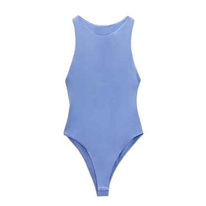 Women Fashion With Halter Neck Skinny Bodysuit Sexy Sleeveless Snap-button Female Playsuits Mujer