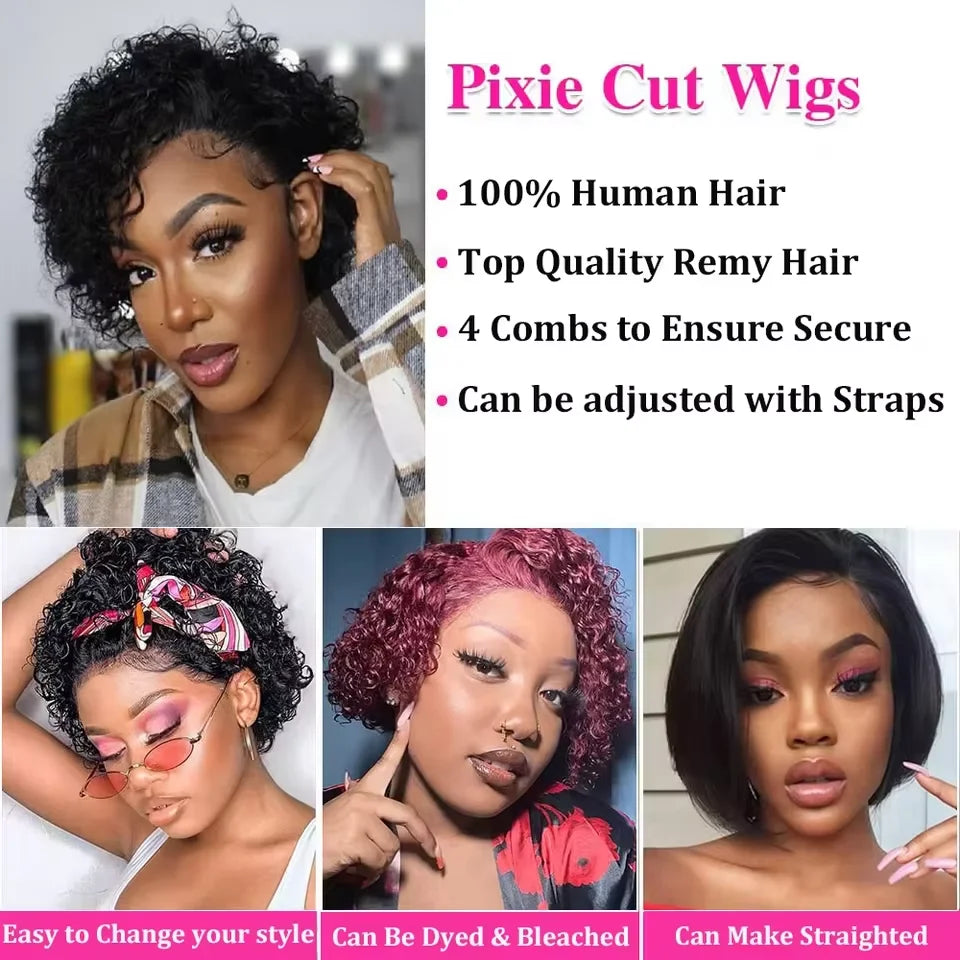 Pixie Cut Lace Wig  Bob Wig 13x1 Lace Front Curly Human Hair Short Curly Wigs Pre plucked Transparent HD Human Hair  Lace Wigs