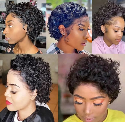 Pixie Cut Lace Wig  Bob Wig 13x1 Lace Front Curly Human Hair Short Curly Wigs Pre plucked Transparent HD Human Hair  Lace Wigs