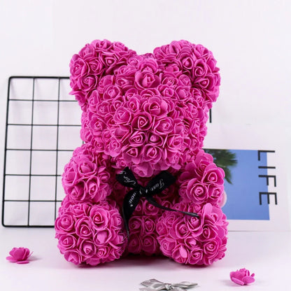 25cm Artificial Teddy Rose Flower Bear with Box Romantic Valentines Day Gift Girlfriend Women Anniversary Wedding Party Supplies