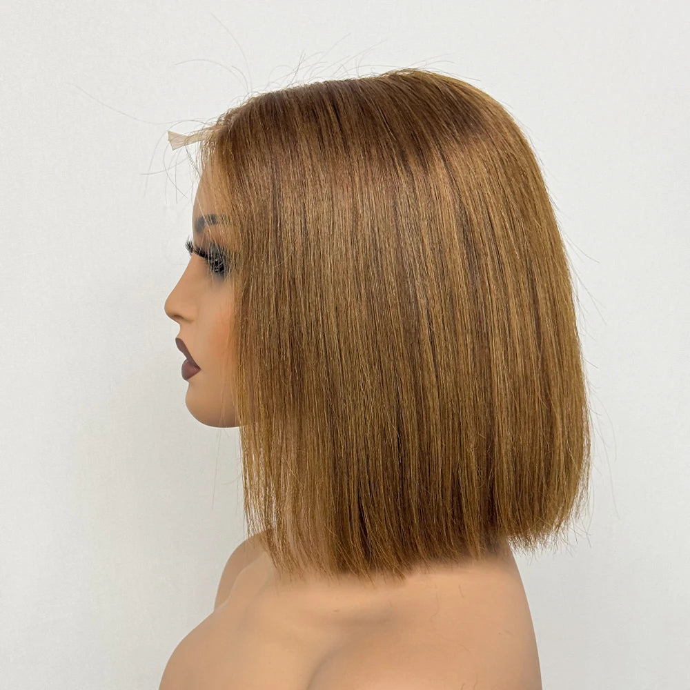 Double Drawn Bone Straight 100% Human Hair Wig 2x6 Lace Clsoure Colored 250% Density Short Bob Remy Hair Wigs for Black Women